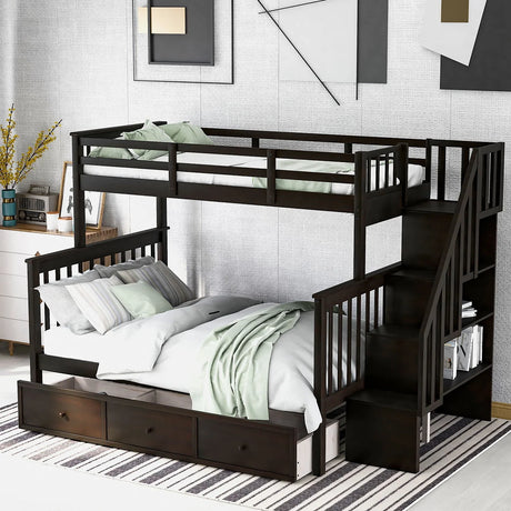 Stairway Bunk Bed With Storage And Guard Rail For Bedroom - Furniture Home Direct