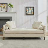 Upholstered Chaise Lounge Indoor With Nailheads, Sleeper Sofa Couch With 4 Throw Pillows & 2 Bolsters, Daybed With Rubberwood Legs - Furniture Home Direct