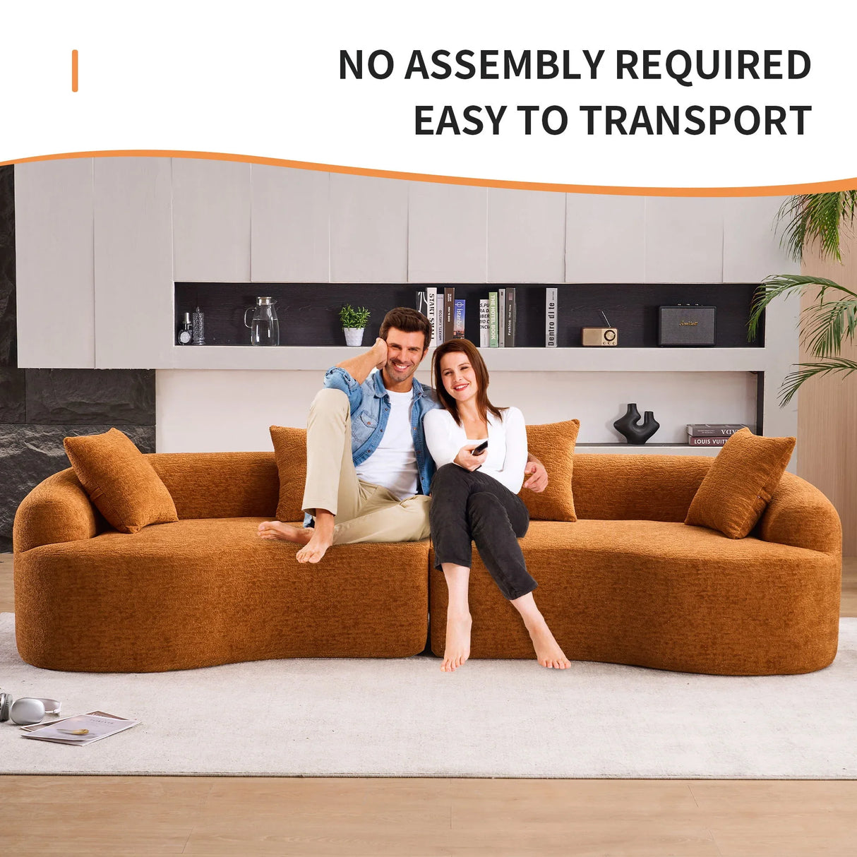 4 Seater Sofa With Chenille Fabric, 30D, 60 Hardness Full Sponge, 4 Pillow For Living Room, Home Furniture Sleeper Sectional Sofa For Apartment - Furniture Home Direct