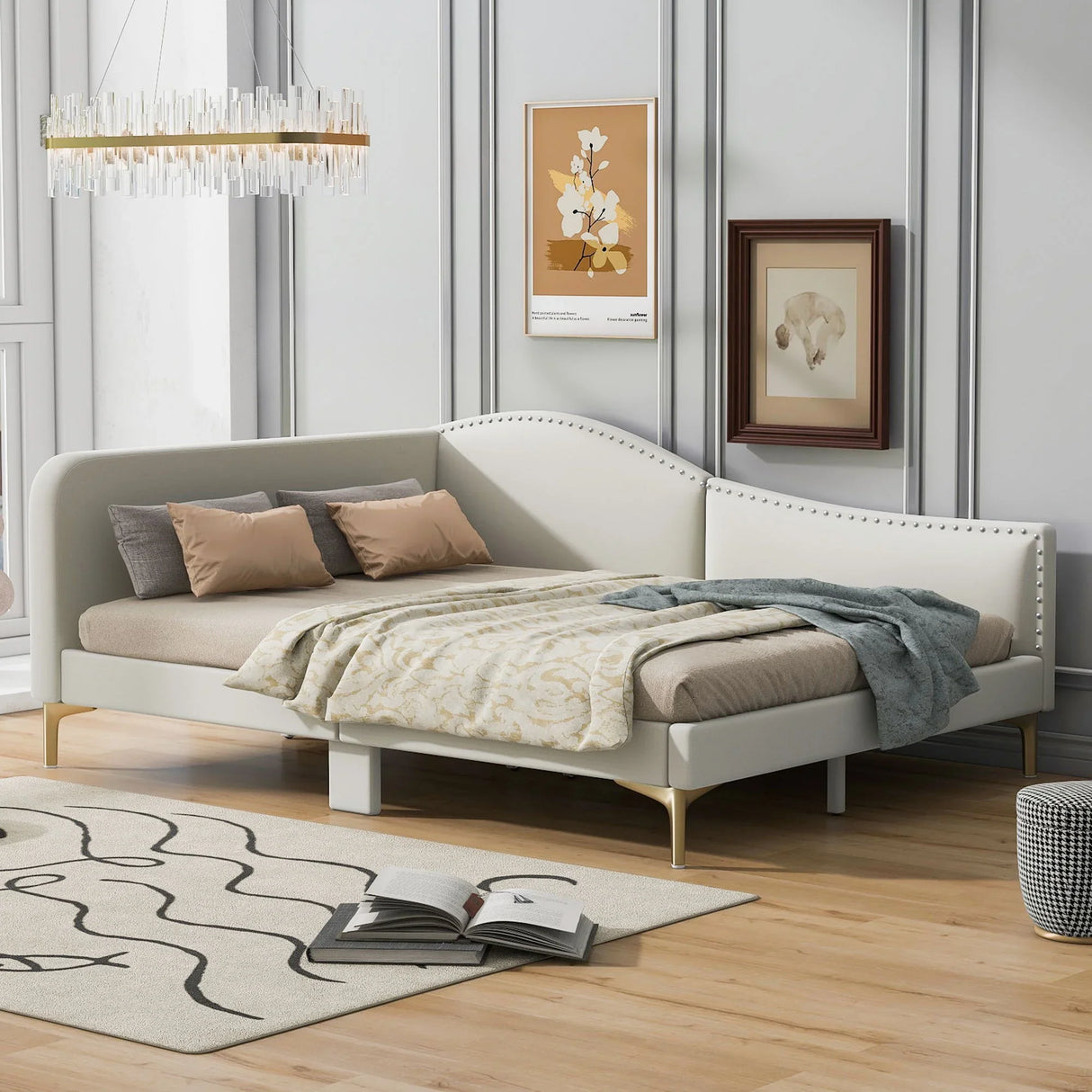 Upholstered Daybed With Headboard And Armrest, Support Legs - Furniture Home Direct