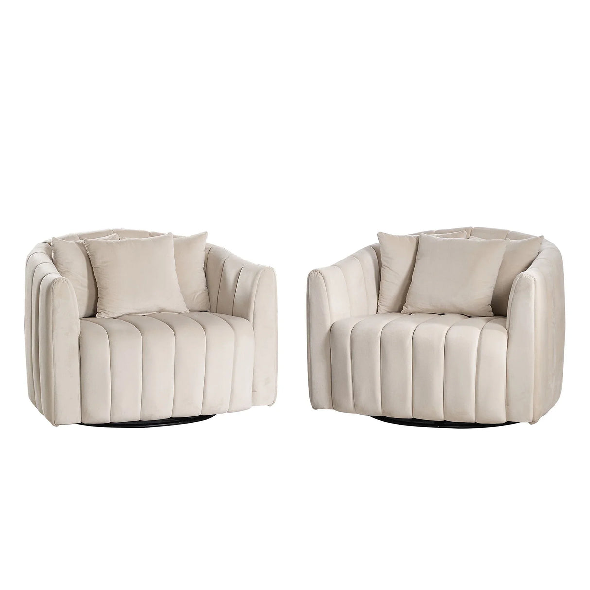 Upholstered Oversized 360° Swivel Accent Barrel Chair And Half Cozy Sofa With 3 Pillows - Furniture Home Direct