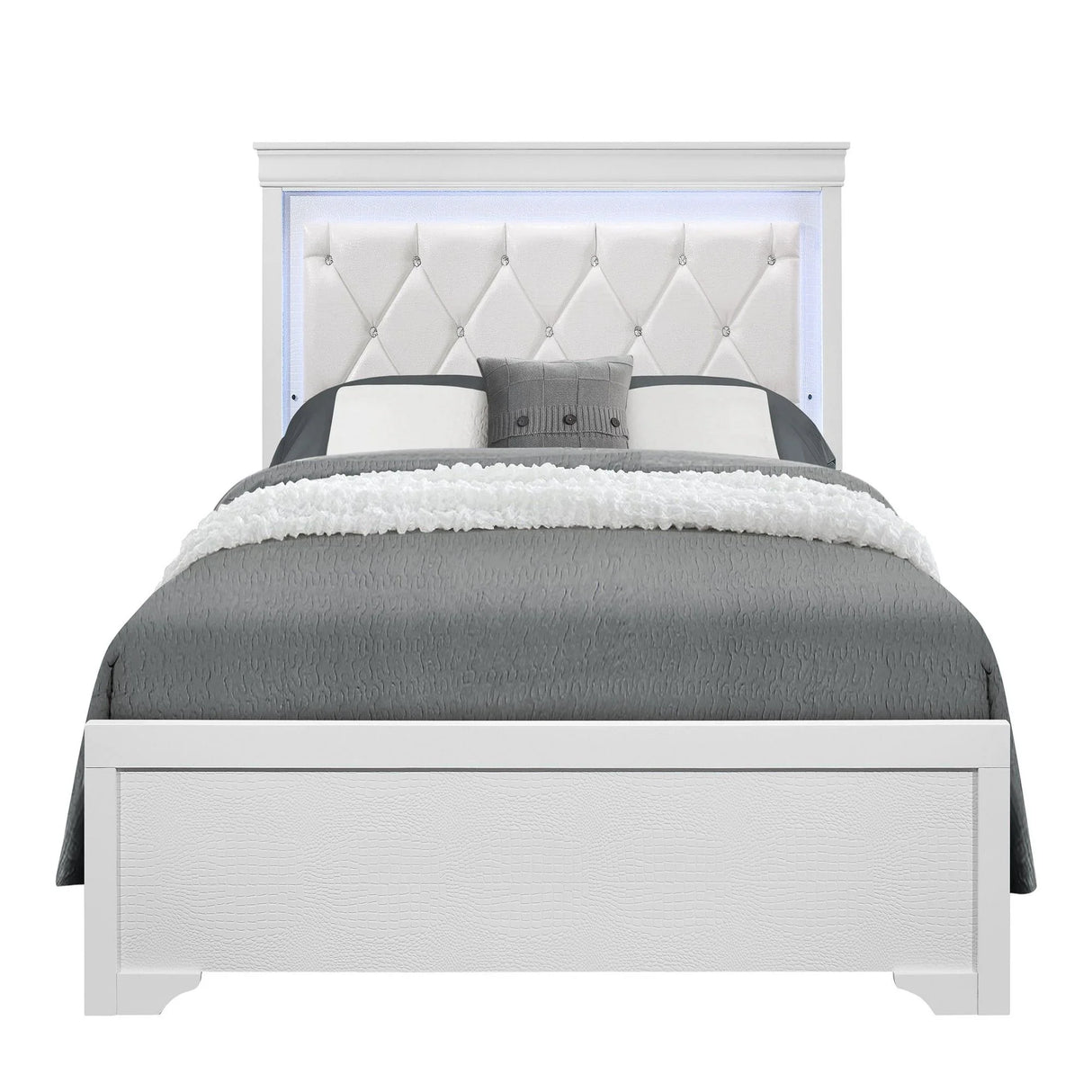 Shaker - 5 Pieces Bedroom Set With Crystal Inspired Tufted Headboard And LED Lighting - Furniture Home Direct