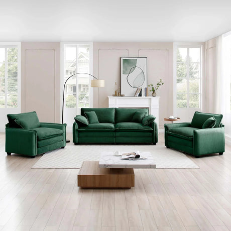 Corduroy Loveseat and 2 Chair Set - Green - Furniture Home Direct