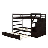 Twin Over Twin Bunk Bed With Twin Size Trundle And 3 Storage Stairs - Espresso - Furniture Home Direct