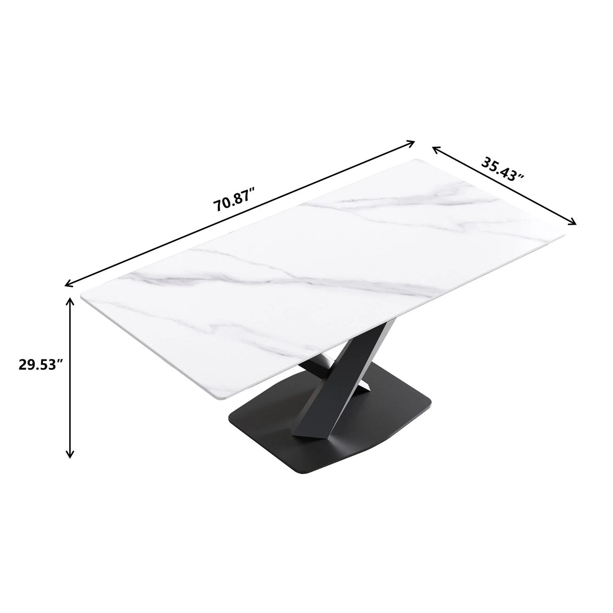 Modern Artificial Stone Straight Edge Metal X Leg Dining Table, 6 People - Furniture Home Direct