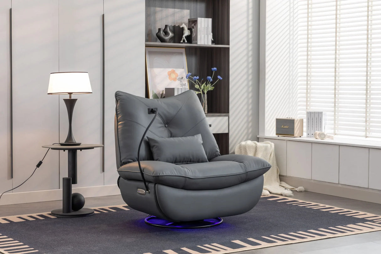 270 Swivel Glider Recliner Chair, Power Recliner Rocking Chair, USB Port Charge For Nursery Chair With Atmosphere Lamp For Living Room Bedroom Apartment - Furniture Home Direct