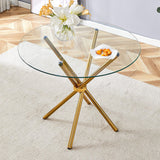 Dining Table Round Glass Top With Gleaming Golden Base Gold - Furniture Home Direct