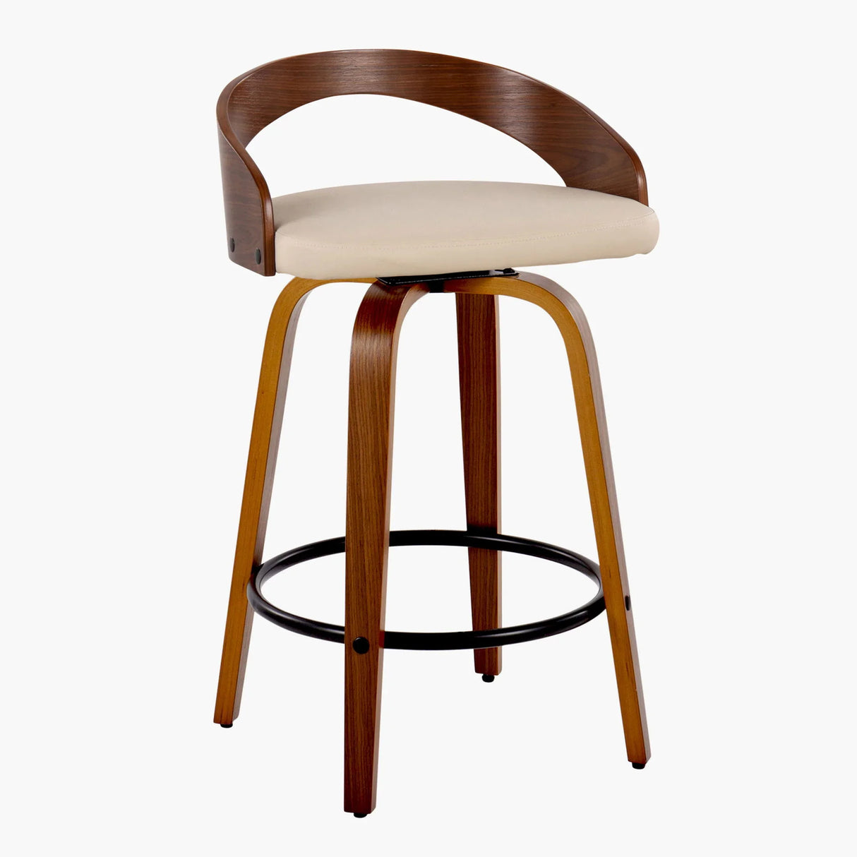 Grotto - Mid Century Modern Fixed Height Counter Stool With Swivel With Round Footrest (Set of 2) - Furniture Home Direct