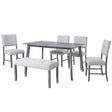 Rustic Farmhouse Dining Room Rectangular Table With 4 Upholstered Chairs And Bench - Furniture Home Direct