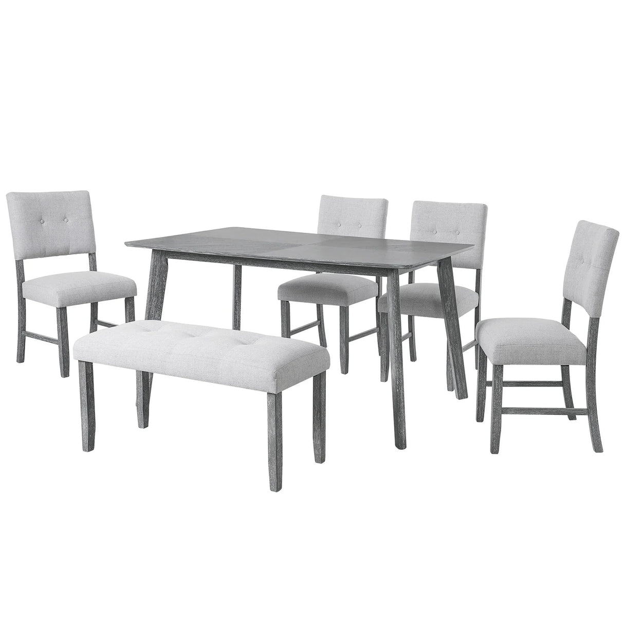 Rustic Farmhouse Dining Room Rectangular Table With 4 Upholstered Chairs And Bench - Furniture Home Direct