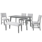 Rustic Farmhouse Dining Room Rectangular Table With 4 Upholstered Chairs And Bench - Furniture Home Direct