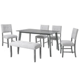 Rustic Farmhouse Dining Room Rectangular Table With 4 Upholstered Chairs And Bench - Furniture Home Direct