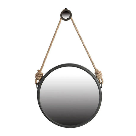 Handsome Cleveland Mirror With Rope Strap Contemporary Design Circle Mirror With Round Metal Frame For Wall Decor - Furniture Home Direct