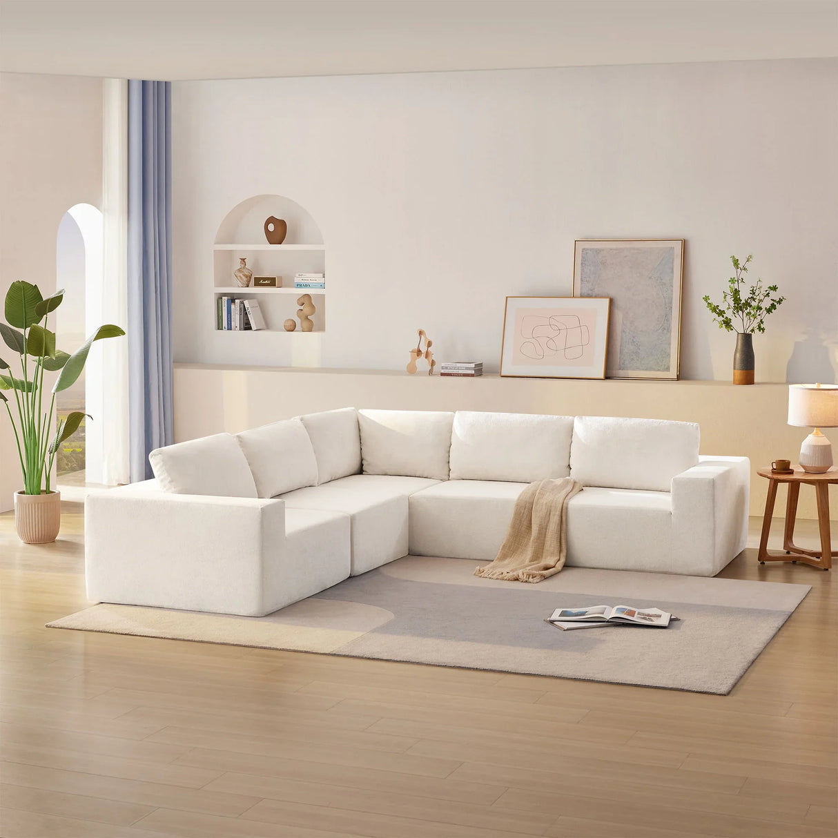 Modular L Shaped Sectional Sofa, Luxury Floor Couch Set, Upholstered Indoor Furniture, Foam - Filled Sleeper Sofa Bed For Living Room, Bedroom, 5 Pieces Free Combination - Furniture Home Direct