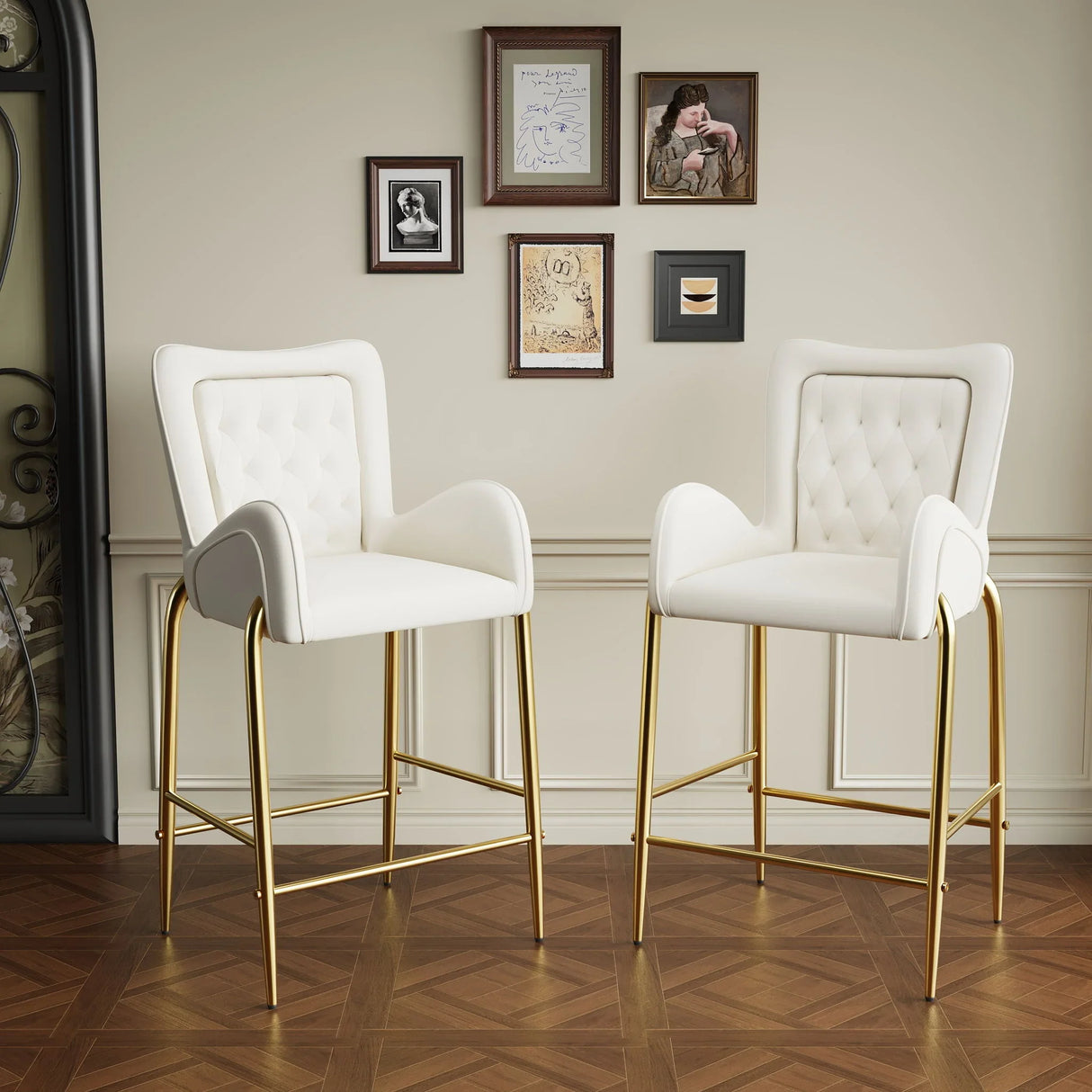 Velvet Fabric Counter Height Bar Stools (Set of 2)