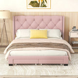 Queen Size Storage Bed Linen Upholstered Platform Bed & Two Drawers - Pink - Furniture Home Direct
