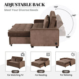 66.5" Upholstered Loveseat With Pull Out Bed, Two Throw Pillows, Dual USB Charging Port and Adjustable Backrest - Brown - Furniture Home Direct