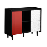 Modern Sideboard Buffet Cabinet With Red Doors And Unique Panel Styling - Furniture Home Direct
