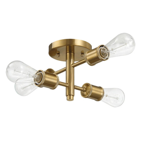 Ephemeral - 4 Lights Semi Flush Mount Retro Hallway Kitchen Bedroom Living Room Ceiling Pendant - Antique Brass / Clear / Gold - Furniture Home Direct
