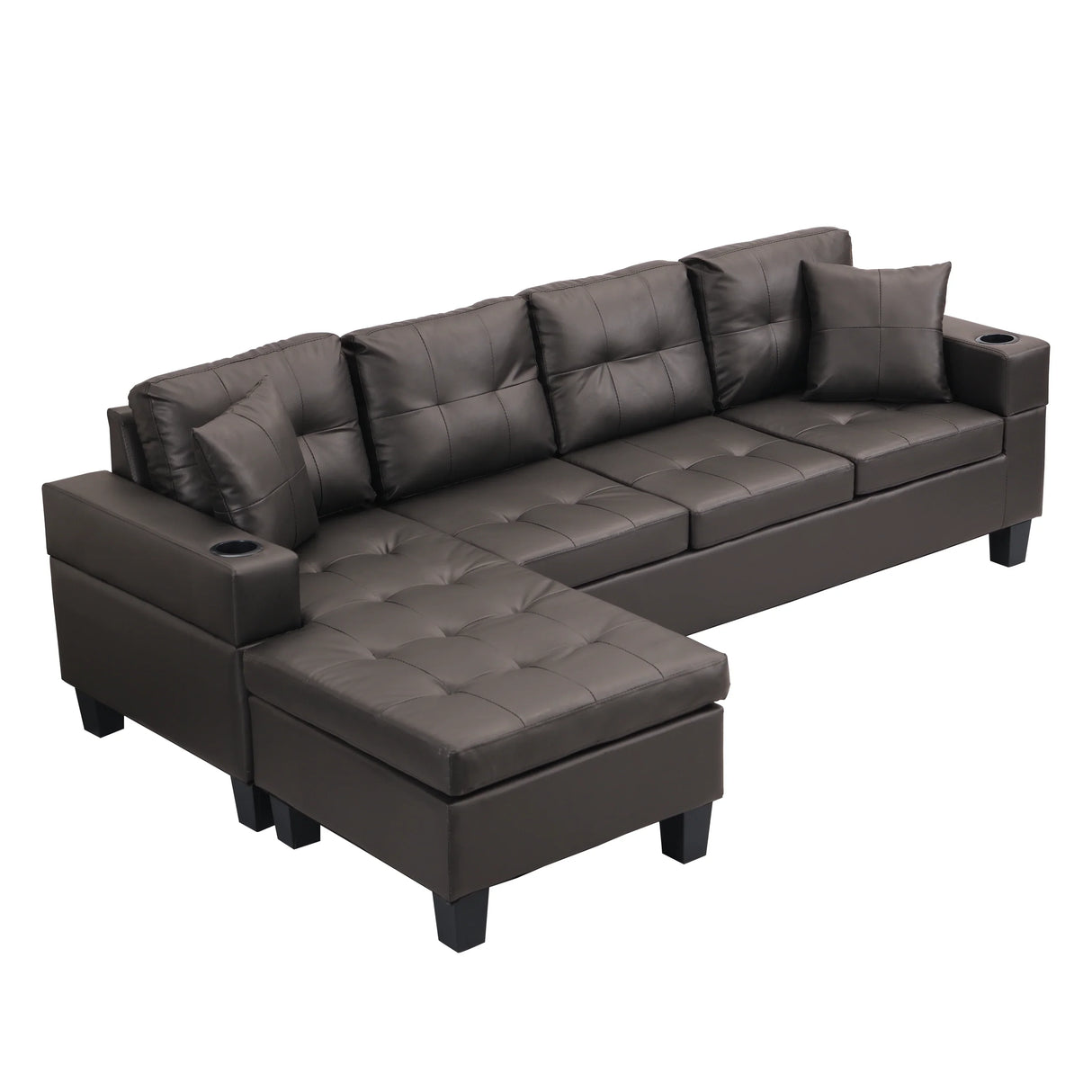 Sectional Sofa Left Chaise Faux Leather Chocolate Brown - Furniture Home Direct