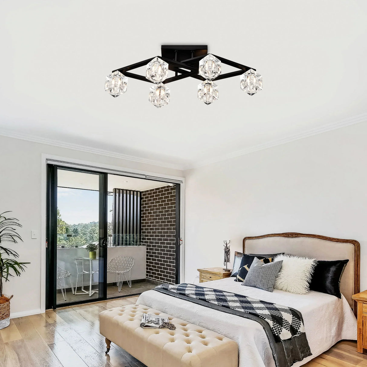 6 Light Crystal Ceiling Light For Dining Room, Modern Ceiling Lamp With Light Fixture For Entryway, Lobby, Kitchen, Bedroom, Living Room, Conference Room, (6*G9 Bulbs Included) - Furniture Home Direct