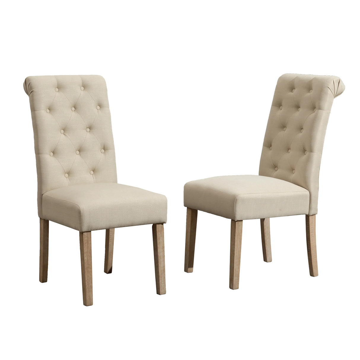 Dining Set With Turned Leg Table Tufted Chairs Beige Brown - Furniture Home Direct