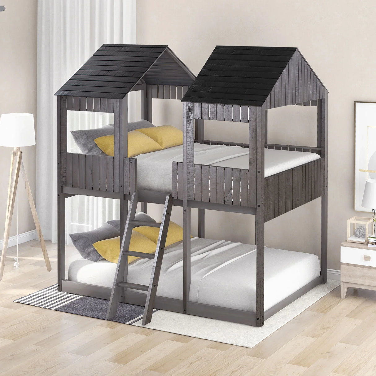 Bunk Bed With Roof, Window, Guardrail, Ladder - Furniture Home Direct