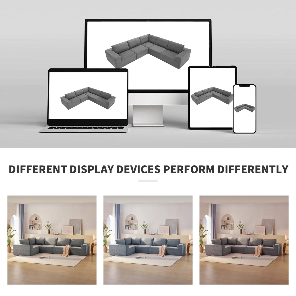L Shaped Modular Sectional Sofa With Wide Seats Gray - Furniture Home Direct