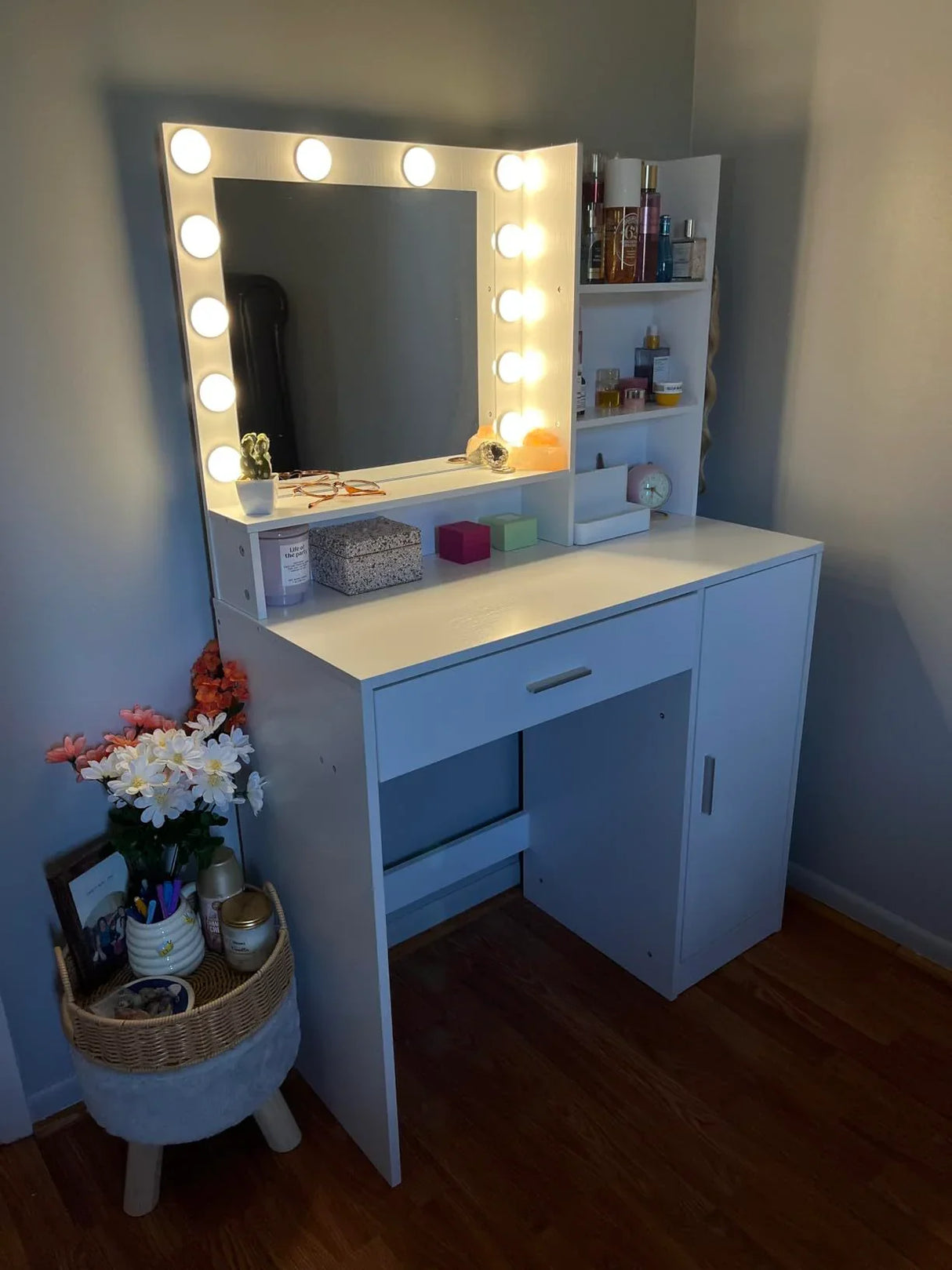 Vanity Desk With Illuminated Mirror And Storage Pink - Furniture Home Direct
