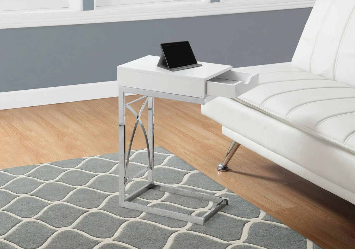 Accent Table, C - Shaped Glossy Contemporary & Modern - White - Furniture Home Direct