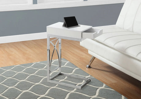 Accent Table, C - Shaped Glossy Contemporary & Modern - White - Furniture Home Direct