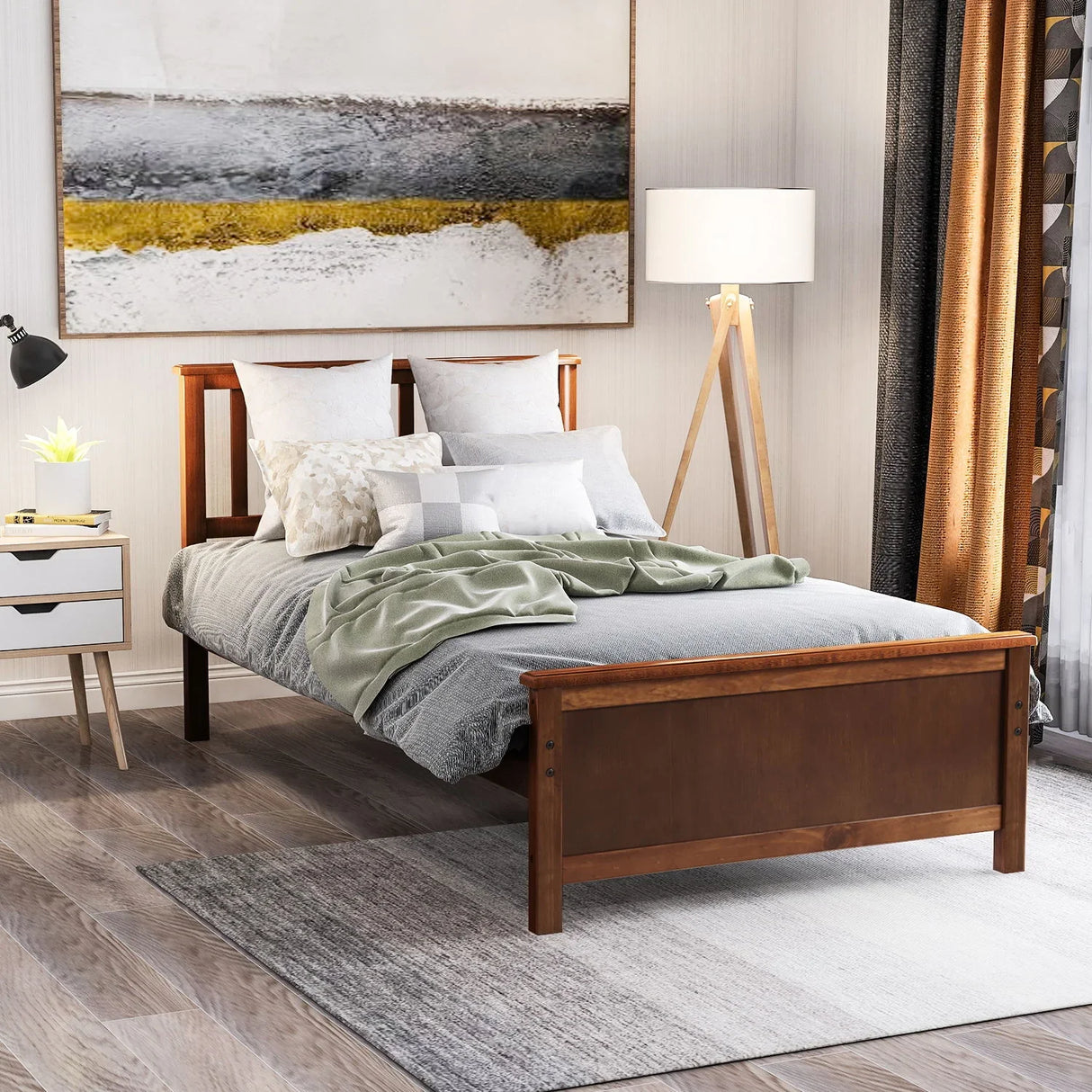Platform Bed With Headboard, Footboard And Wood Slat Support - Furniture Home Direct