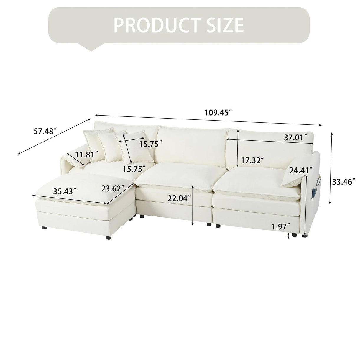 Modern Comfy Deep Seat Modular Sectional Sofa Cloud Couch With Ottoman - Furniture Home Direct