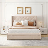 Storage Bed Velvet Upholstered Platform Bed With Wingback Headboard And A Big Drawer - Furniture Home Direct