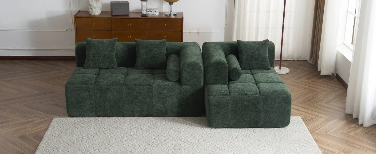Sectional Sofa Modular Tufted Chenille Upholstery Green - Furniture Home Direct