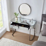 Mirrored Makeup Vanity Table With Stainless Steel Base And 2 Drawers - Furniture Home Direct