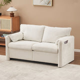 Modern Loveseat Sofa 2 Seater Plush Chenille Fabric Couch With High Density Foam Cushions - Ivory White - Furniture Home Direct