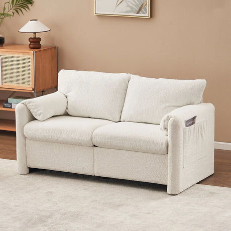 Modern Loveseat Sofa 2 Seater Plush Chenille Fabric Couch With High Density Foam Cushions - Ivory White - Furniture Home Direct