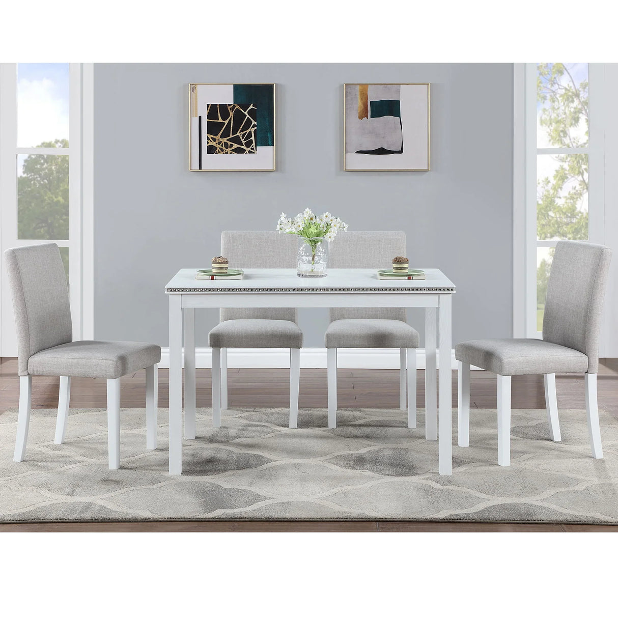 Dining Table Set With Crystal Decoration And Upholstered Chairs - Furniture Home Direct