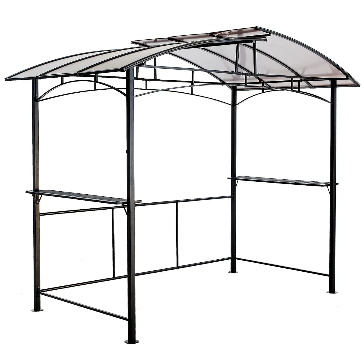 Grill Gazebo 8X5Ft, Outdoor Patio Canopy, Bbq Shelter With Steel Hardtop And Side Shelves - Black - Furniture Home Direct
