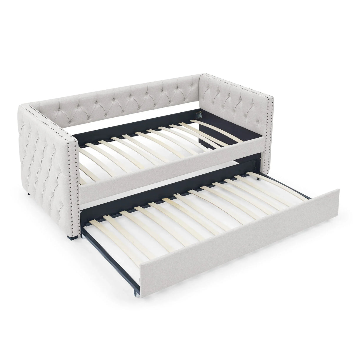 Inspired Upholstered Daybed With Trundle, Button Tufted - Furniture Home Direct