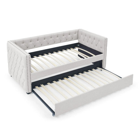 Inspired Upholstered Daybed With Trundle, Button Tufted - Furniture Home Direct