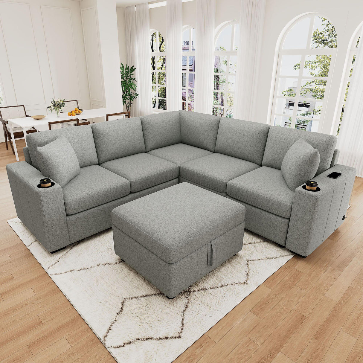 Sectional Sofa Convertible Pull-Out Sofa Bed With A Movable Storage Ottoman For Living Room - Furniture Home Direct