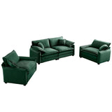 Corduroy Loveseat and 2 Chair Set - Green - Furniture Home Direct