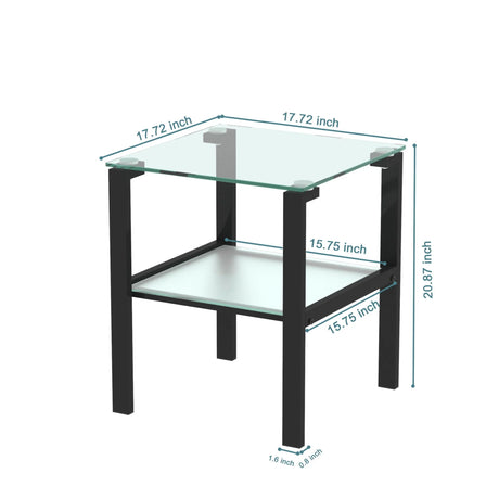Glass Two Layer Tea Table, Small Round Table, Bedroom Corner Table, Living Room Side Table, Transparent (Set of 2) - Black - Furniture Home Direct