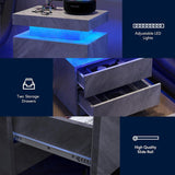 Nightstand LED, Bedside Table Cabinet With 2 Drawers For Bedroom - Furniture Home Direct