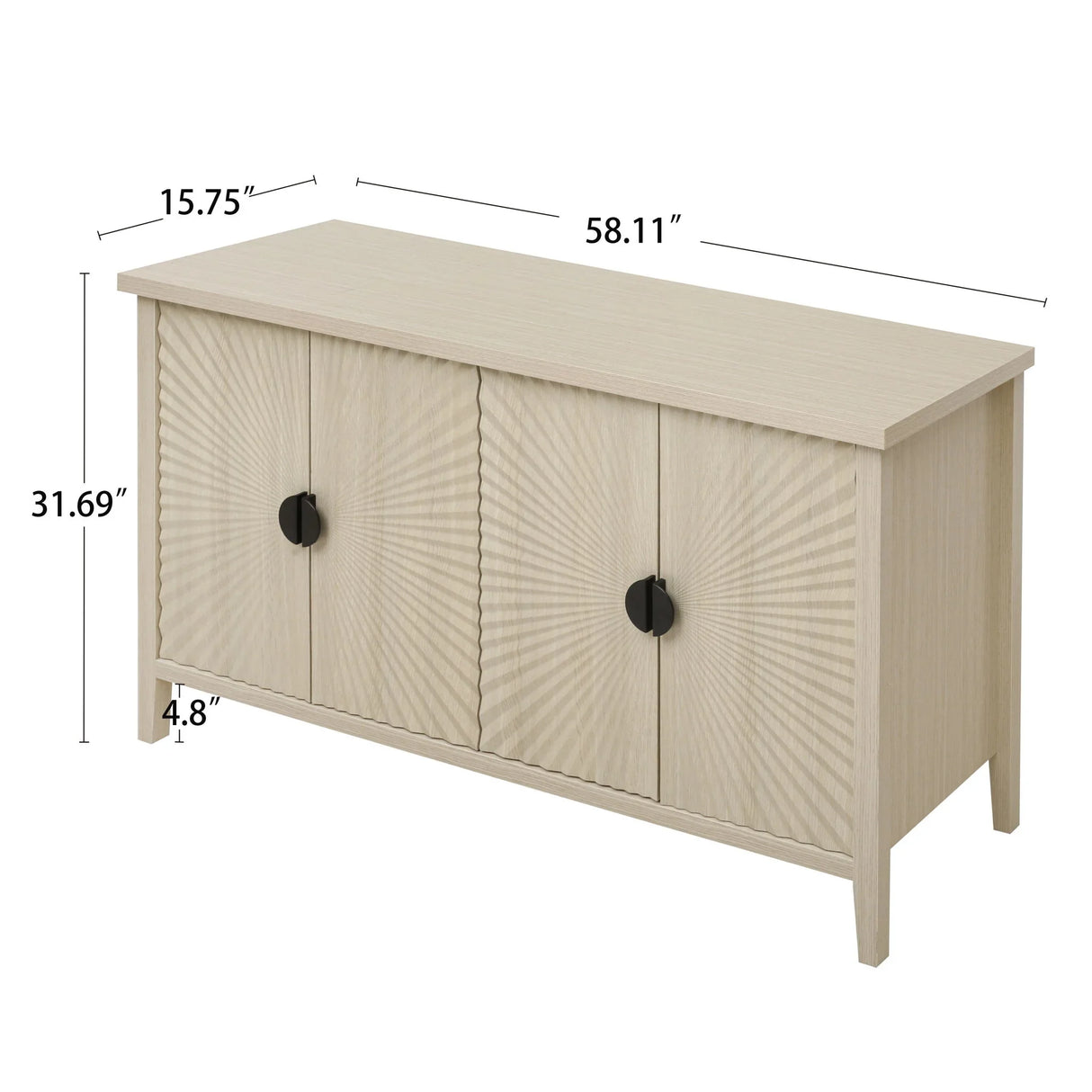 4 Door Sideboard, Carved Sideboard Buffet Cabinet With Storage, Modern Coffee Bar Cabinet With Adjustable Shelf For Living Room, Dining Room, Kitchen - Natural - Furniture Home Direct