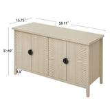 4 Door Sideboard, Carved Sideboard Buffet Cabinet With Storage, Modern Coffee Bar Cabinet With Adjustable Shelf For Living Room, Dining Room, Kitchen - Natural - Furniture Home Direct