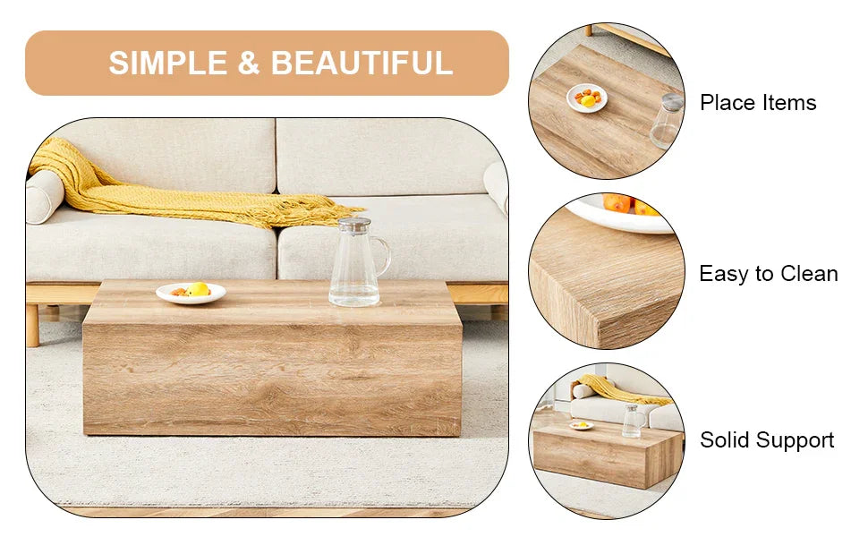 Coffee Table Modern MDF Sleek Contemporary Natural Wood - Furniture Home Direct