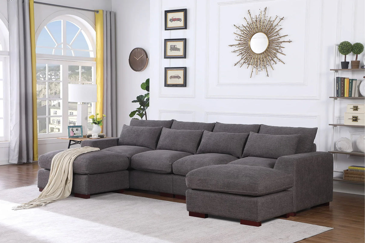 Tatman - Linen Blend Sectional With 2 Ottomans - Dark Gray - Furniture Home Direct